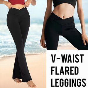 Women's Thin, Stretch & Soft High Waist Flared Leggings V Cross Waist Yoga Pants